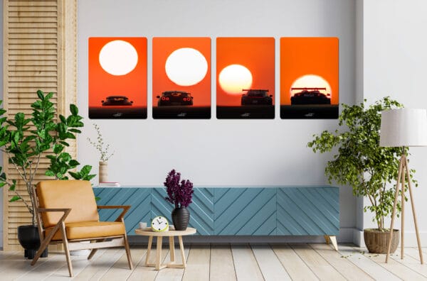 لوحة فنية رباعية مطبوعة على الألمنيوم - غروب السيارات في Gulf Run